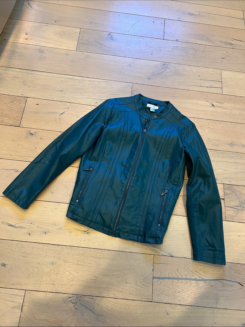 Christopher & Banks Dark Green Faux Leather Bomber Jacket